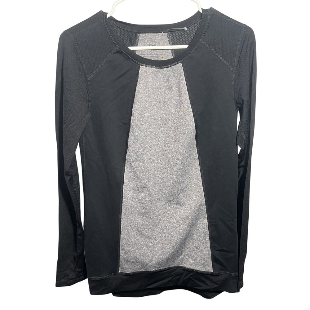CAbi Women's Activewear Top Long Sleeve Black Gray Heathered‎ Size S Performance
